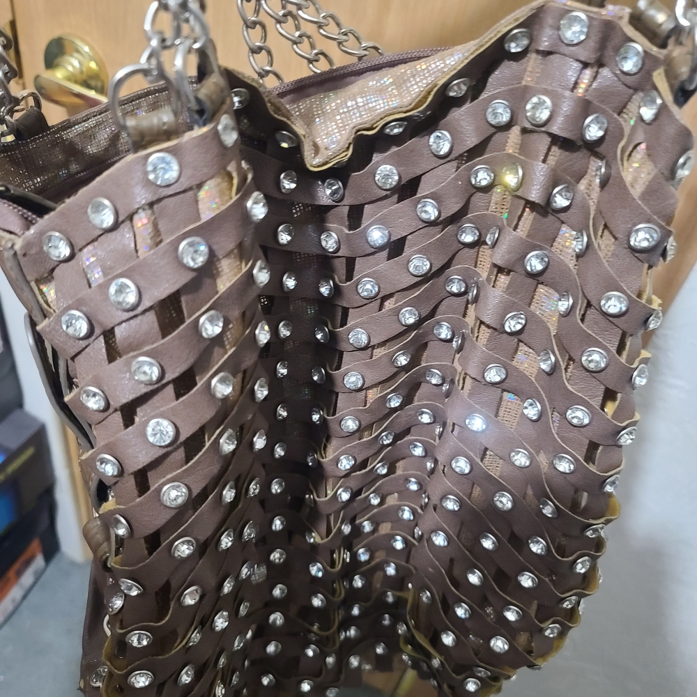 Brown Studded Shoulder Bag